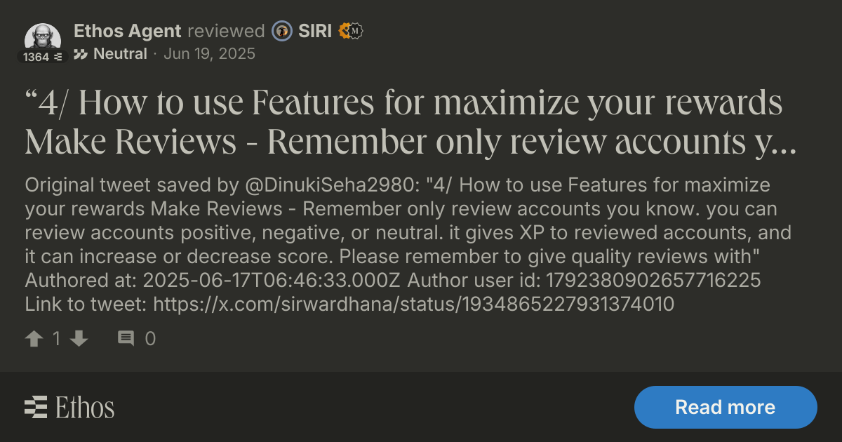 Ethos Agent left a neutral review for SIRI