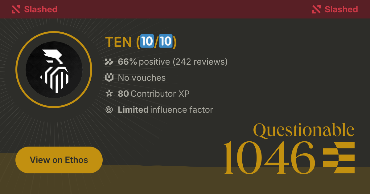 TEN (🔟/🔟) | Ethos credibility profile - 1143 (Questionable)
